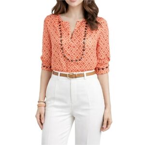 41 Hawthorne Moni Geo Print Stud Accent Short Sleeve Blouse